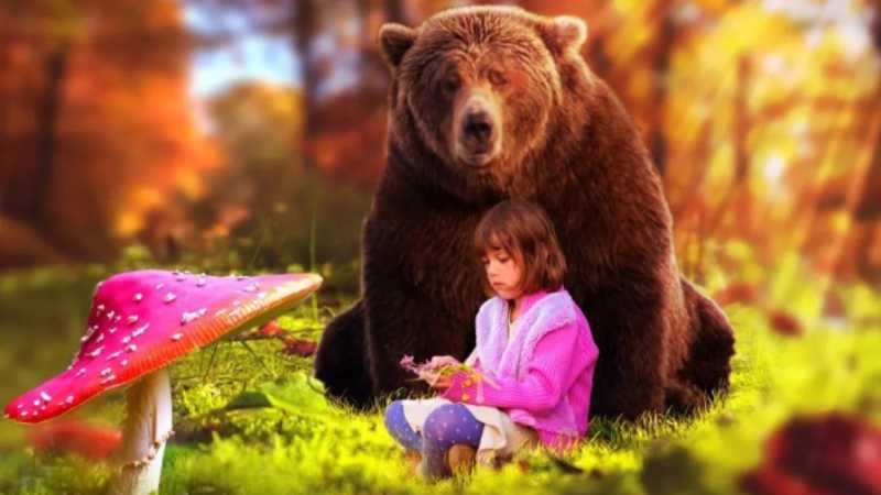 ps制作森林小女孩和黑熊的奇幻场景